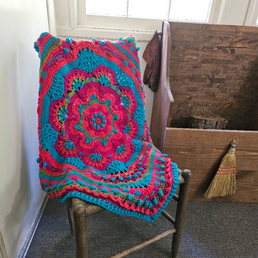 33" Wool Blend Baby Blanket, Crochet Mandala Baby Blanket